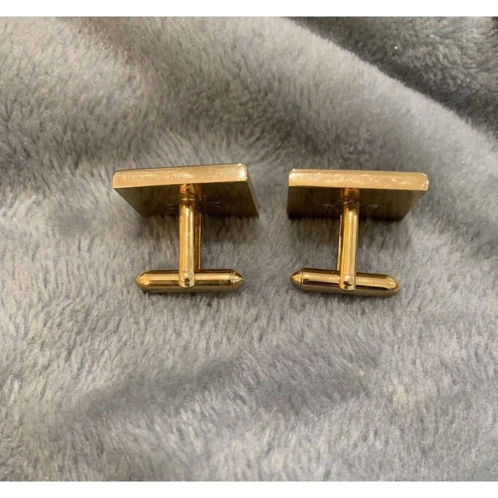 Vintage SWANK Antique Car Gold Square Yellow Enamel Cufflinks Signed